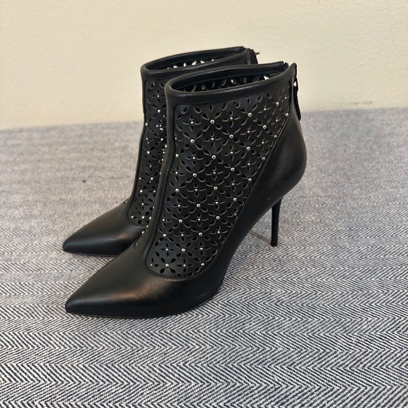 Alexander McQueen Leather Lasercut Floral Leather Booties - Picture 2 of 8